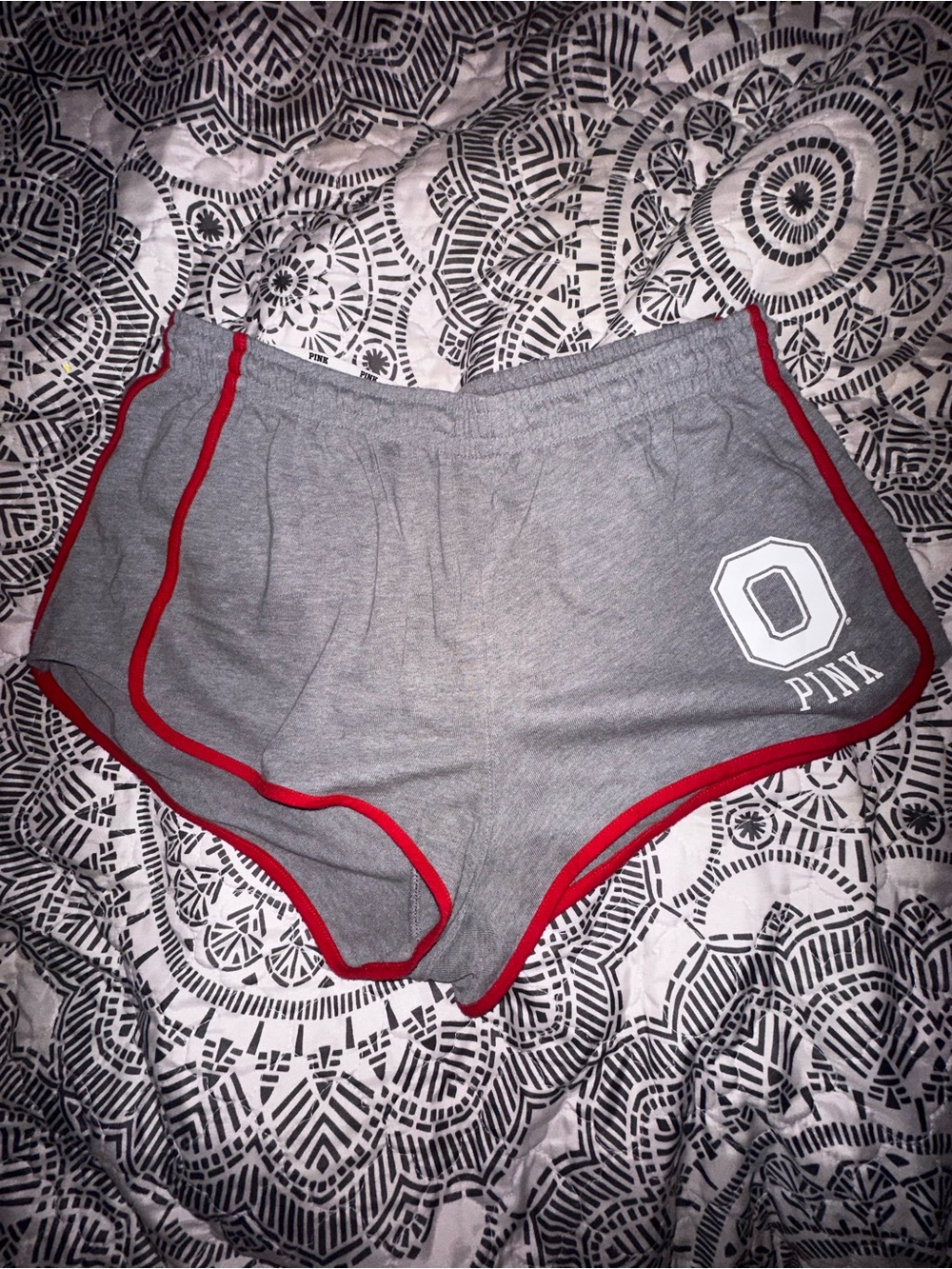 PINK Victoria's Secret Women's Gray Ohio State Shorts with Red Trim